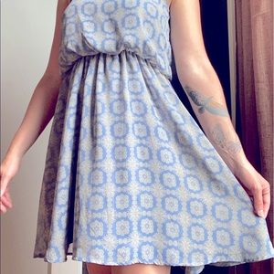 High neck blue dress